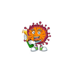 mascot cartoon design of COVID19 syndrome with bottle of beer