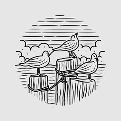 vacation summer beach vintage vector line art illustration. isolated vector.