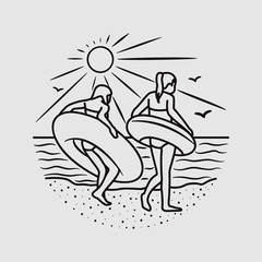 vacation summer beach vintage vector line art illustration. isolated vector.