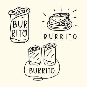 Set of burrito. Hand drawn vector outline illustrations on white background.