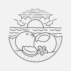 vacation summer beach vintage vector line art illustration. isolated vector.