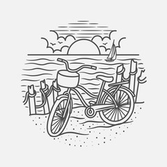 vacation summer beach vintage vector line art illustration. isolated vector.