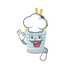Cute ice cream banana rolls cartoon character wearing white chef hat