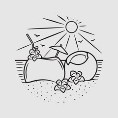 Naklejka premium vacation summer beach vintage vector line art illustration. isolated vector.