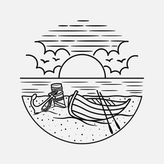vacation summer beach vintage vector line art illustration. isolated vector.