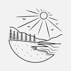 vacation summer beach vintage vector line art illustration. isolated vector.