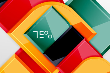 Obraz premium Glossy glass squares with round elements geometric composition. Abstract geometric background with 3d effect composition For Wallpaper, Banner, Background, Card, Book Illustration, landing page