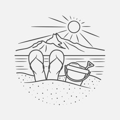vacation summer beach vintage vector line art illustration. isolated vector.