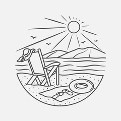 vacation summer beach vintage vector line art illustration. isolated vector.