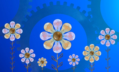 Light bulb flowers with gears. Inspirational, healthy and supportive environments produce the best...