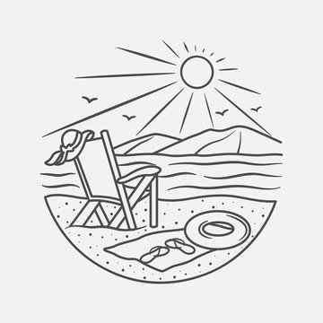 vacation summer beach vintage vector line art illustration. isolated vector.