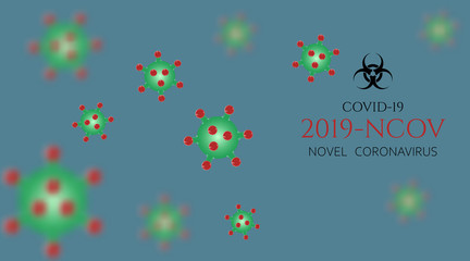 Viral cells. World global outbreak of coronavirus. Objects on blue sky. 2019-ncov, pandemics, coronaviruses. The concept of virus outbreak. Vector illustration.