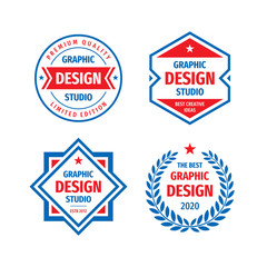 Graphic design studio badge logo vector set in retro vintage style. Premium quality, limited edition. Emblem template collection. The best labels. 