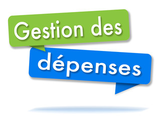 Expense management in colored speech bubbles and french language