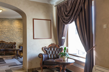 Hotel lounge interior with furniture