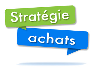 Purchasing strategy in colored speech bubbles and french language