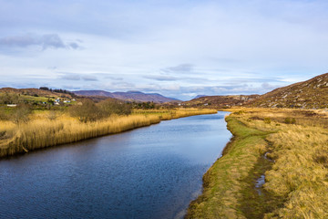 Aerial view of Gweebarra River between Doochary and Lettermacaward in Donegal - Ireland.