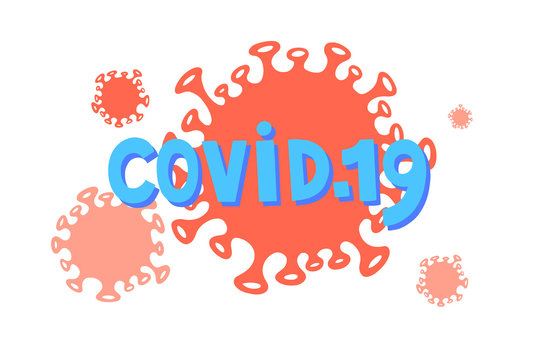 COVID 19 hand drawing text with coronavirus molecule symbol, china pathogen respiratory influenza covid virus cells