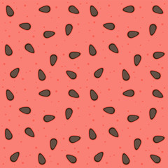 Seamless watermelon grain pattern on red background. Vector image