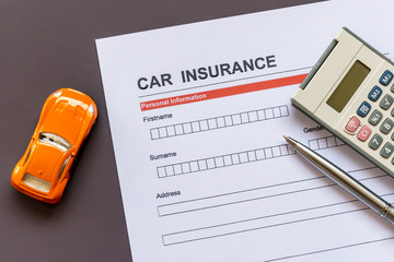 Car insurance form with model and policy document