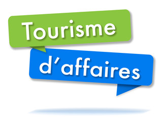 Business tourism in colored speech bubbles and french language