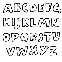 Handdrawn pen contours bold font. Modern grunge lettering. Vector illustration.
