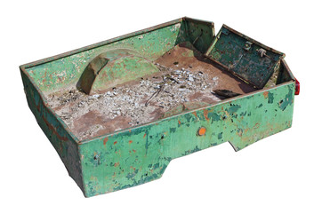 Old broken aged green  small cargo trailer isolated