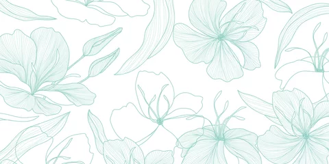 Deurstickers luxe vintage bloemenlijnkunsten behangontwerp. Exotisch botanisch behang, vintage boho-stijl voor textiel, stof, papier, bannerwebsite, omslagontwerp Vectorillustratie. © TWINS DESIGN STUDIO