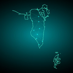 Map of Bahrain from Polygonal wire frame low poly mesh, contours network line, luminous space stars, design sphere, dot and structure. Vector Illustration EPS10. - Vector