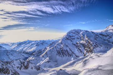 Fototapeta na wymiar Stubaital Austria Mountains on a sunny day for ski and snowboard