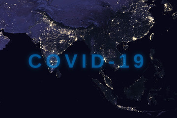 3D-Illustration: Coronavirus disease - Glowing COVID-19 sign on map of Southeast Asia - Elements of this image furnished by NASA