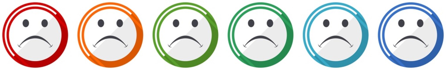 Cry icon set, flat design vector illustration in 6 colors options for webdesign and mobile applications