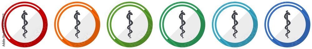 Aufkleber Emergency icon set, flat design vector illustration in 6 colors options for webdesign and mobile applications