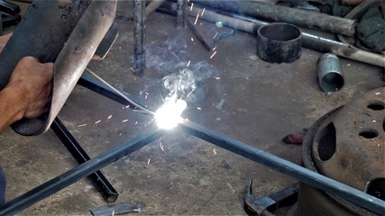 Sparks generated by welding iron