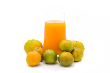 Freshly squeezed orange juice on a white background