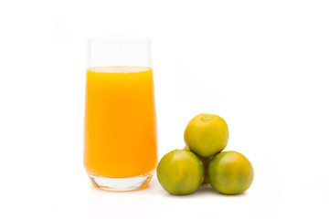 Freshly squeezed orange juice on a white background