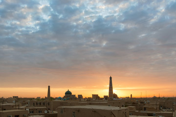 Fototapeta premium Sunrise view at Itchan Kala (old or inner town), one of the most authentic and interesting place in the country. Khiva, Uzbekistan, Central Asia.