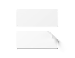 Rectangular curled sticker mockup isolated on white 3D rendering