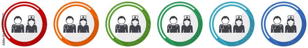 Aufkleber doctor icon set, flat design vector illustration in 6 colors options for webdesign and mobile applic