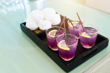 Welcome on tray on table for welcome guest in hotel