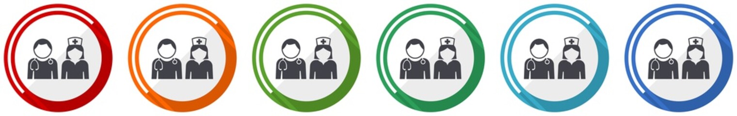 Doctor icon set, flat design vector illustration in 6 colors options for webdesign and mobile applications