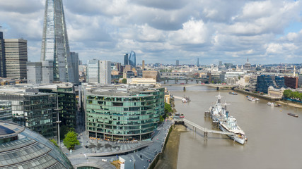 River Thames and Greater London City Center with modern office buildings