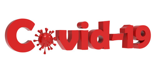 3d Covid-19 text on white background. China pathogen respiratory infection. 3d rendering