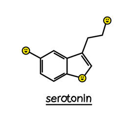 Formula of serotonin on a white background. Hormone of joy. Vector illustration.
