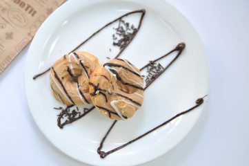 Brewing cake. Coffee desserts. Delicious dessert with coffee.