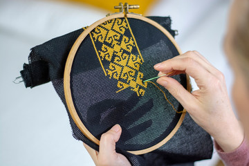 hand made cross stitch folk ornament embroidery