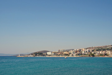 landscape of the port city of the Turkish Kusadasi on a warm summer day