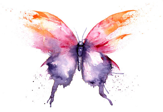 watercolor drawing - butterfly made of blots and splashes