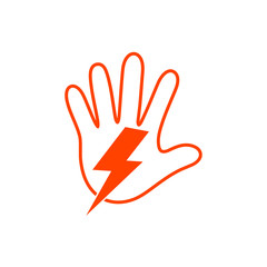 Hand with thunder sign and logo design