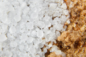 Snow pellets, graupel or soft hail on the ground. Form of precipitation